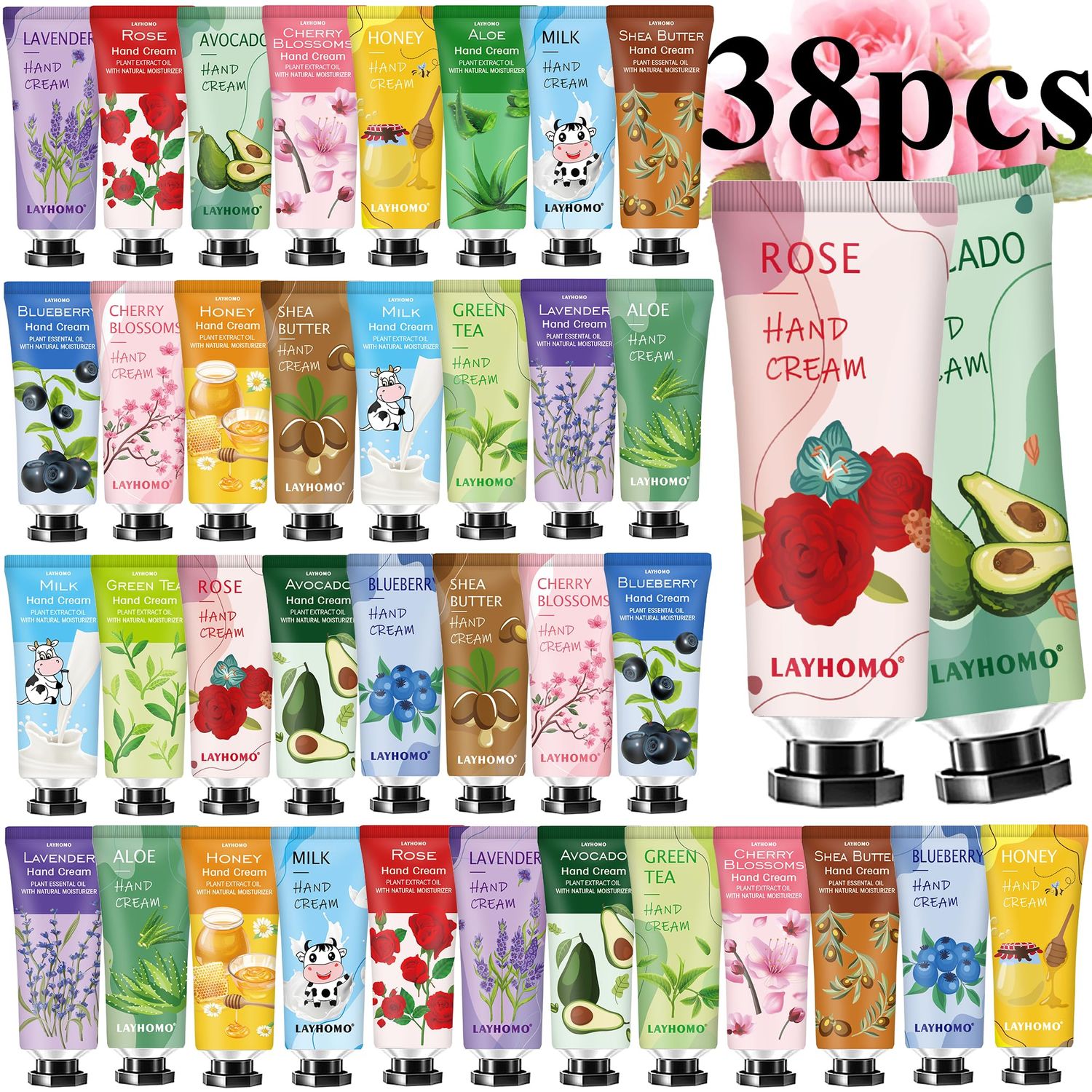 38 Pack Hand Cream Gifts Set,Easter Basket Stuffers for Kids,Thank You Gifts, Bridesmaid Gifts,Gifts for Women,Natural Plant Fragrance Hand Lotion Travel Size Mini Hand Cream for Dry Cracked Hands
