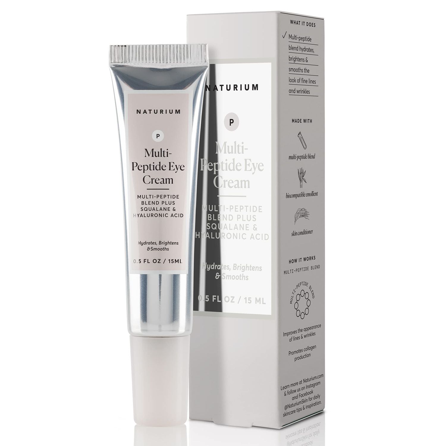Naturium Multi-Peptide Eye Cream, Smoothing Anti-Aging Skincare, with Squalene Hyaluronic Acid, 0.5 oz