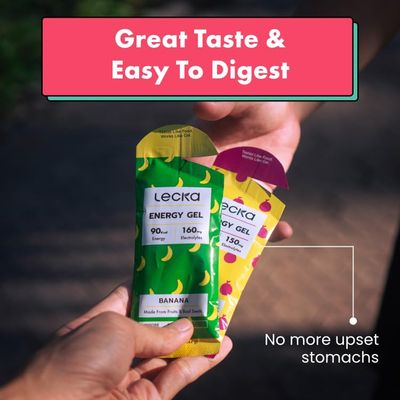 Lecka Energy Gel, Banana, 12 Gels for Endurance Exercise, Made with Real Fruits and Basil Seeds, Provides Natural Energy and Electrolytes