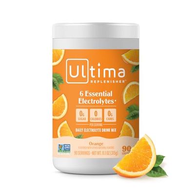Ultima Replenisher Daily Electrolyte Powder Drink Mix - Orange, 90 Servings - Hydration Powder with 6 Key Electrolytes and Trace Minerals - Keto Friendly, Vegan, Non-GMO and Sugar-Free