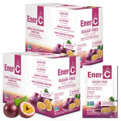 Ener-C Sugar Free Energy Passion Fruit Multivitamin Drink Mix Vitamin C 1000mg Electrolytes - Natural Immunity Support with Real Fruit Juice Powders - Non-GMO Vegan Gluten Free - 60 Count
