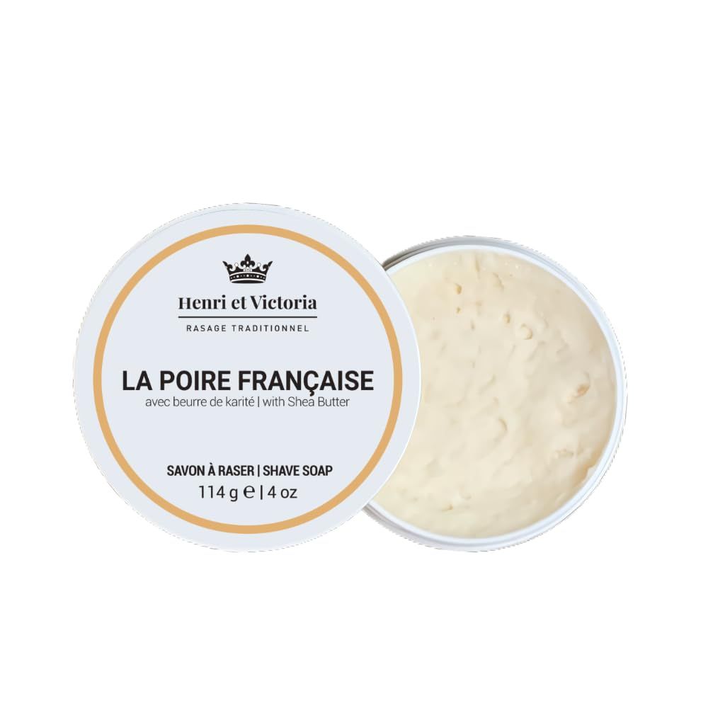 Henri et Victoria Traditional Shaving Soap For Men La Poire Franaise Fragrance Smooth Shave, Lathers Up Nicely, Long-Lasting Scent Canadian Made by Skilled Artisan 114 g (4 oz)