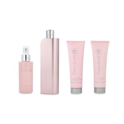 Perry Ellis 18 Women 3.4oz EDP Spray, 3oz Body Lotion, 4oz Body Mist, 3oz Bath and Shower Gel 4 Pc Gift Set