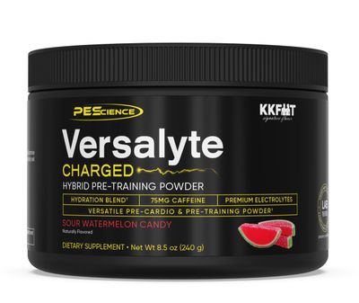 PEScience Versalyte Charged, Electrolyte Powder with Caffeine, Sugar Free, Sour Watermelon Candy, 30 Servings Packets, Hydration Powder Plus Energy for Hybrid Training