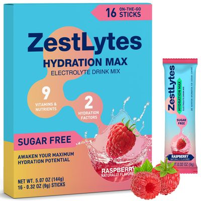 Salty Raspberry Flavor Hydration Powder Packets, Electrolyte Powder Drink Mix, Liquid Everyday IV Drink Mix for Rehydration Max Sugar Free 9 Vitamins Nutrients 2 Hydration Factors 16 Sticks