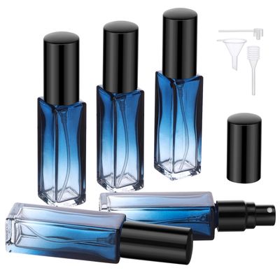 Segbeauty 10ML Perfume Travel Refillable, 5 Pack Mini Glass Spray Bottles with Refill Tool, Portable Cologne Dispenser Fine Mist Perfume Atomizer, Travel Sample Bottles for Fragrance Toiletries Blue