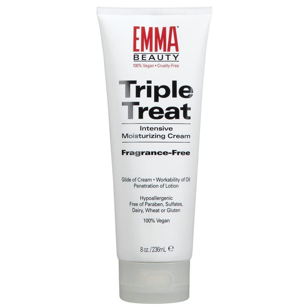 EMMA Beauty Triple Treat Intensive Moisturizing Cream for Hand Body, Fragrance-Free, Hypoallergenic Moisturizer for Dry, Sensitive Skin, 100 Vegan Cruelty-Free, 8 Oz