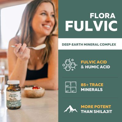 Flora Fulvic Fulvic Acid Humic Acid Complex - 550 mg Mined in Utah, Prehistoric Deep Earth Extract Immunity, Gut, Digestion - Natural Trace Mineral Complex, Fulvic Acid Supplement - 60 Capsules