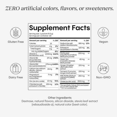 Hydralyte Liver Support Electrolyte Mix with Milk Thistle, Turmeric, Ginger, Prickly Pear, Green Tea Extract Formulated for Rapid Rehydration (Blood Orange Ginger, 20 Packets)