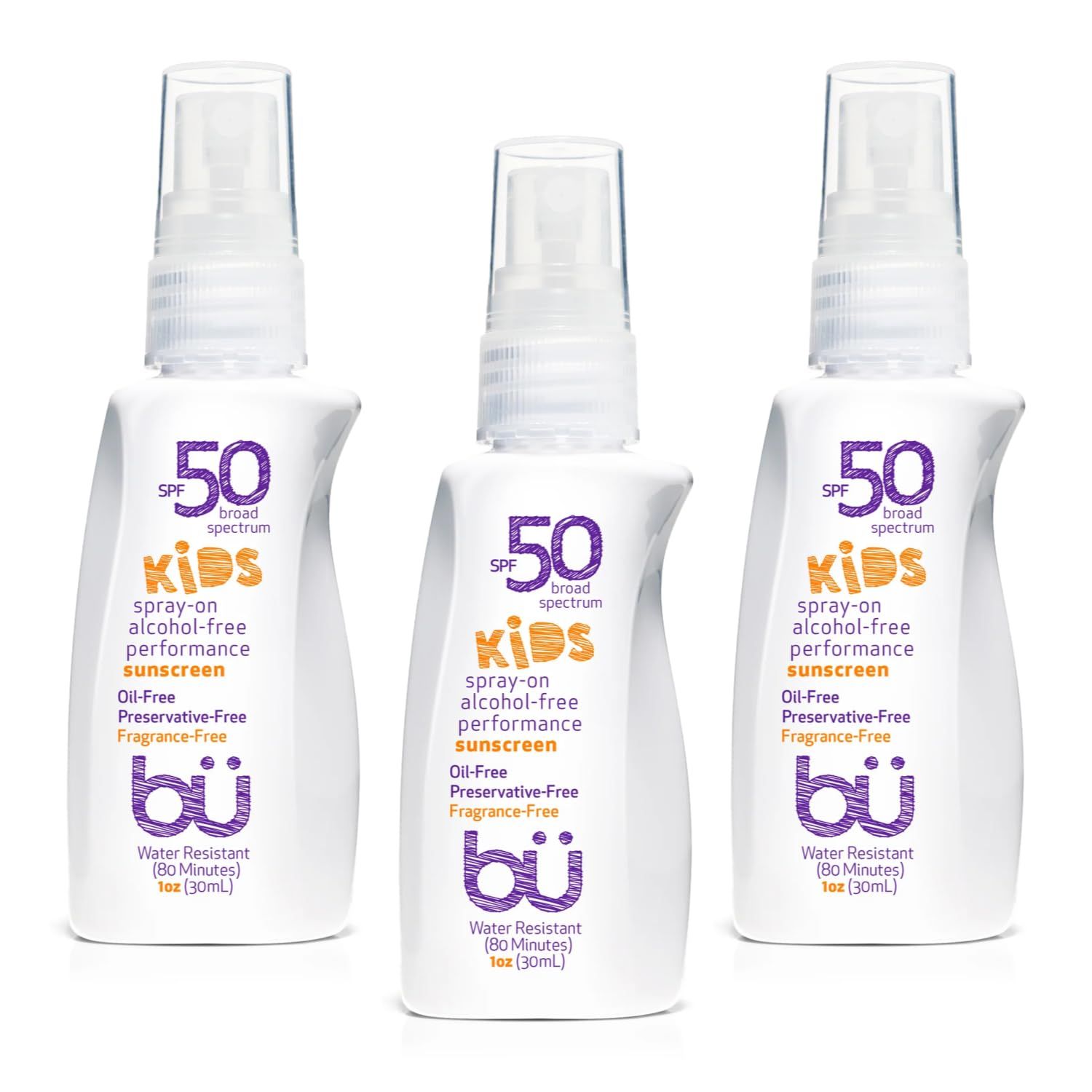 bu SPF 50 Sunscreen Spray - Nature&#39;s Sun Block. Biodegradable. Water Resistant. TSA Approved. Vegan. Alcohol Cruelty Free Fragrance Free Kids - 1 oz (3 Pack)