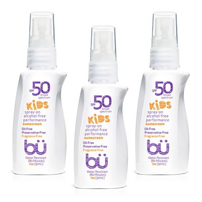 bu SPF 50 Sunscreen Spray - Nature&#39;s Sun Block. Biodegradable. Water Resistant. TSA Approved. Vegan. Alcohol Cruelty Free Fragrance Free Kids - 1 oz (3 Pack)