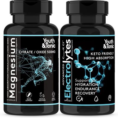 2pk High Absorption Magnesium Complex Electrolytes Pills - Mag Minerals Vitamins Premium Magnesium Citrate Oxide Supplement for Leg Cramps Sore Muscle Bone Support Endurance Recovery Nerve Health