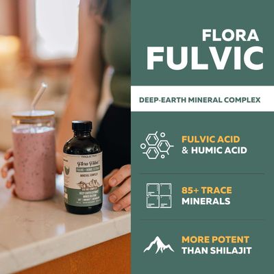 Flora Fulvic Fulvic Acid Humic Acid Complex - 550 mg Mined in Utah, Prehistoric Deep Earth Extract Immunity, Gut, Digestion - Natural Trace Mineral Complex, Fulvic Acid Supplement - 8 fl oz.