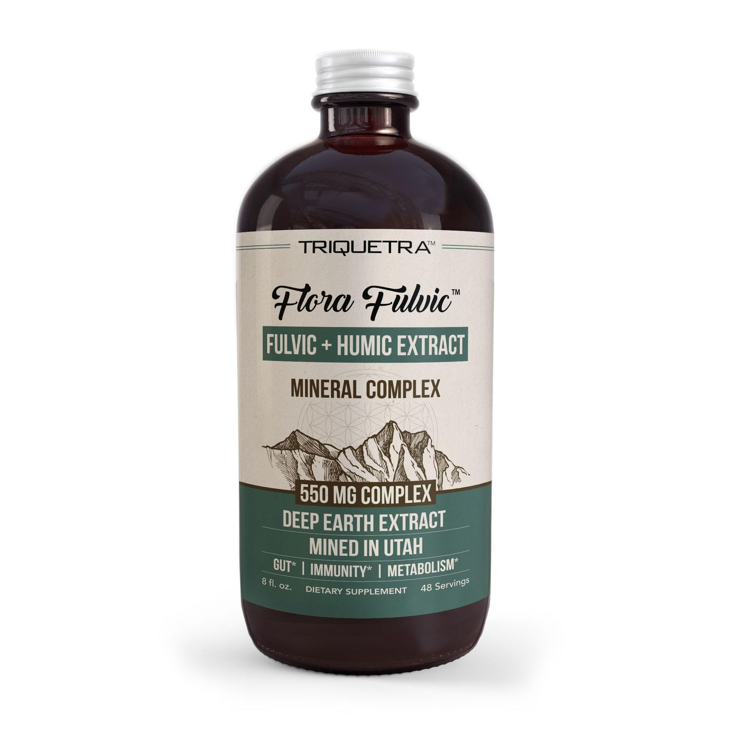Flora Fulvic Fulvic Acid Humic Acid Complex - 550 mg Mined in Utah, Prehistoric Deep Earth Extract Immunity, Gut, Digestion - Natural Trace Mineral Complex, Fulvic Acid Supplement - 8 fl oz.