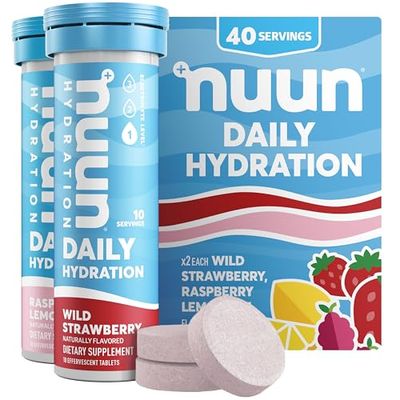 Nuun Daily Electrolyte Tablets with Magnesium, Calcium, Potassium, Chloride Sodium, Gluten Free, Sugar Free, Vegan, Mixed Berry Flavor, 4 Pack (40 Servings Total)