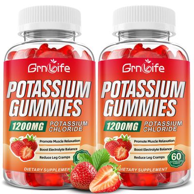 2 Pack Potassium Gummies for Adults, Potassium Chloride Gummies 1200mg Support Leg Cramps Electrolyte Balance, Strawberry Flavor 120 Count