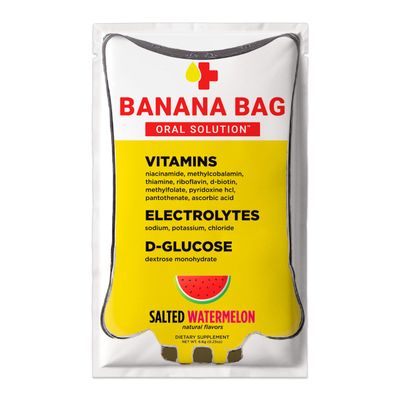 Banana Bag Oral Solution Packets - Salted Watermelon 5pk A Refreshing Blend of Electrolytes, Vitamin C, and B-Complex for Hydration and Energy. Convenient, Easy-to-Mix, and Perfect for Daily Use.