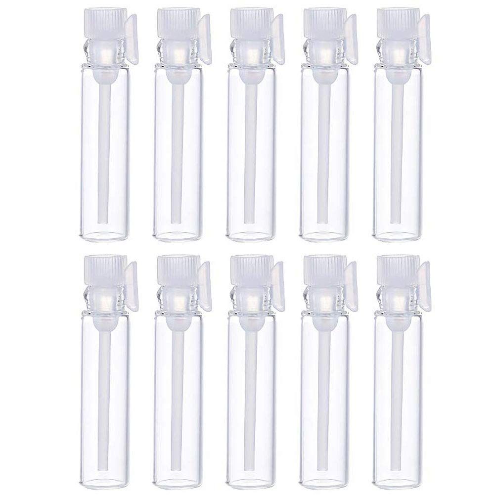 Teensery 100 Pcs Empty Perfume Sample Bottles Mini Glass Refillable Sample Vial Containers with Clear Cap for Aromatherapy, Essential Oil, Fragrance and Liquid (2ml)