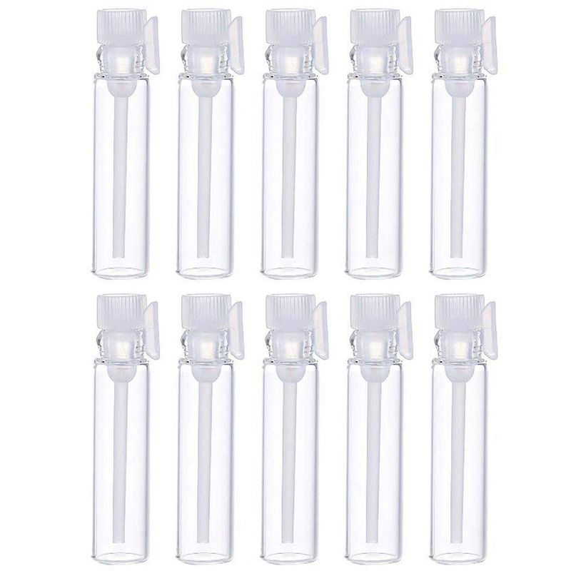 Teensery 100 Pcs Empty Perfume Sample Bottles Mini Glass Refillable Sample Vial Containers with Clear Cap for Aromatherapy, Essential Oil, Fragrance and Liquid (2ml)