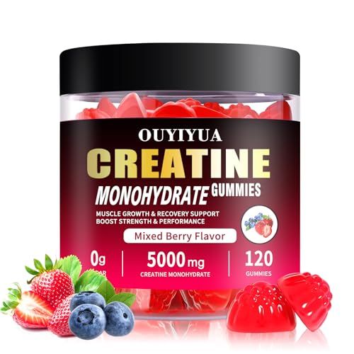 OUYIYUA Creatine Monohydrate Gummies 5000mg for Men Women - Sugar Free Pre-Workout Supplement, Chewables for Muscle Strength, Muscle Builder, Energy Boost, Mixed Berry Flavor, 120 Count