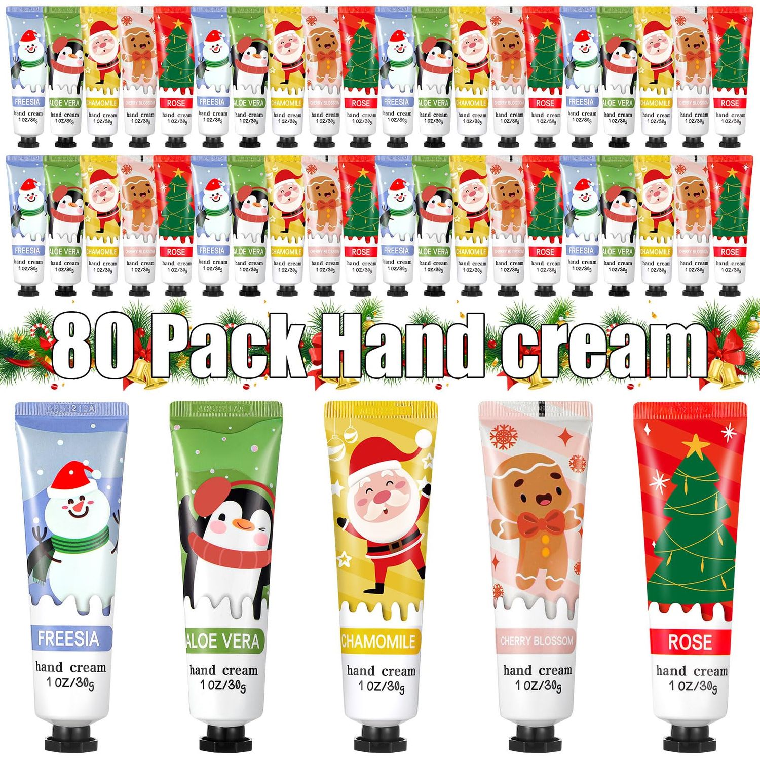 Swiffen 80 Pcs Christmas Hand Cream Gift Set for Dry Cracked Hands Natural Plant Fragrance Shea Hand Lotion Mini Hand Moisturizing Cream Christmas Gifts for Women Mom Christmas Stocking Stuffers