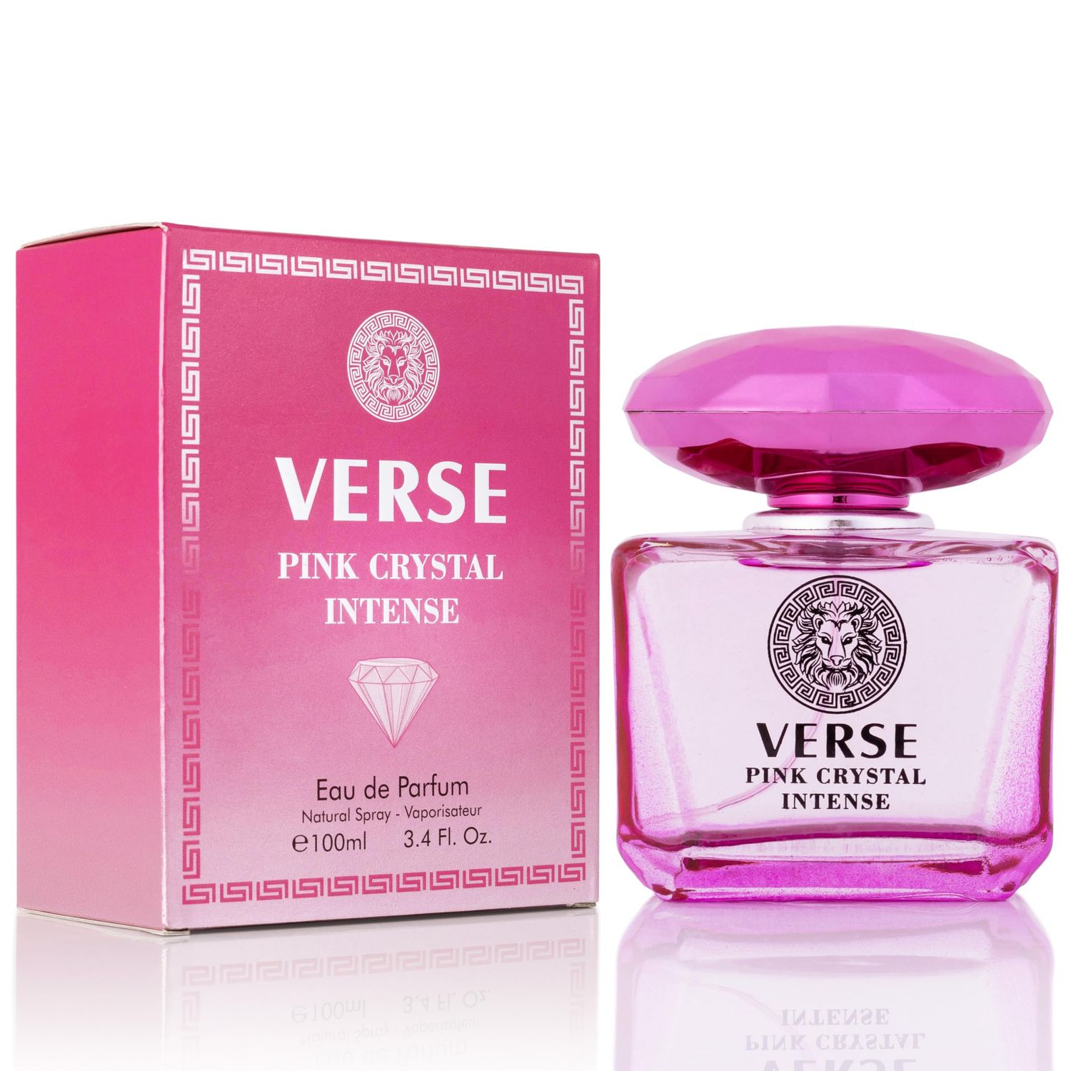 Verse Pink Crystal Intense for Women 3.4 fl Oz - Fruity Floral Scents of Raspberry, Peony, Magnolia Lotus Flowers - Base Notes of Amber, Vibrant Musk Deep Mahogany Wood - Elegant 100ml Bottle