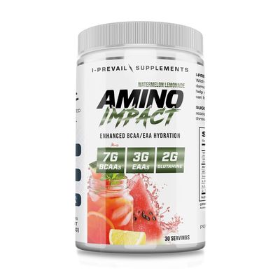 I-Prevail Supplements Amino Impact BCAA - EAA Enhanced Hydration Recovery Endurance Keto Friendly Formula 7g BCAAs - 3g EAAs Plus 2g Glutamine 30 Serving (Watermelon Lemonade)