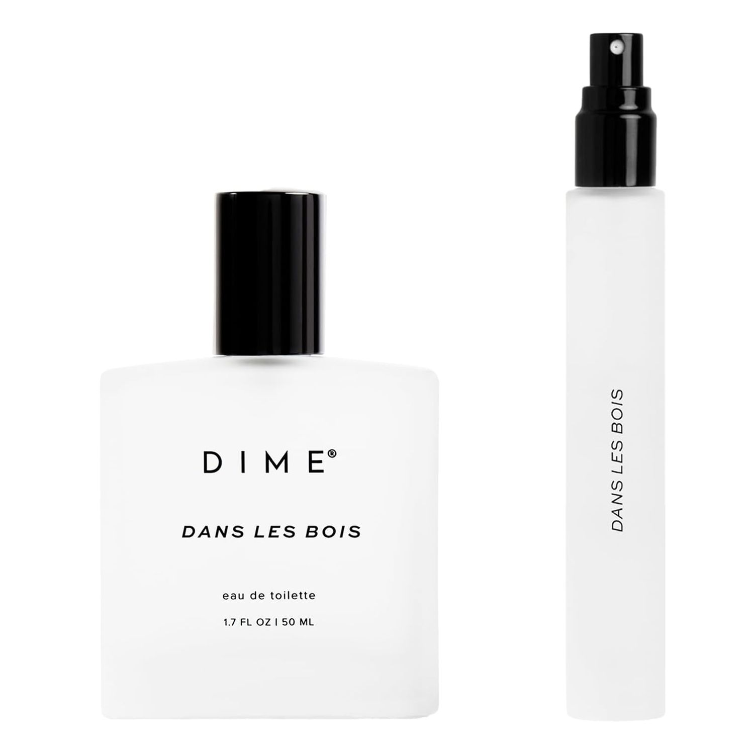 Dime Beauty Dans Les Bois Perfume Set (87 Value) - Includes 50 ml Travel Size 10 ml, Feminine and Bold Scent, Hypoallergenic, Clean Perfume, Eau de Toilette For Women
