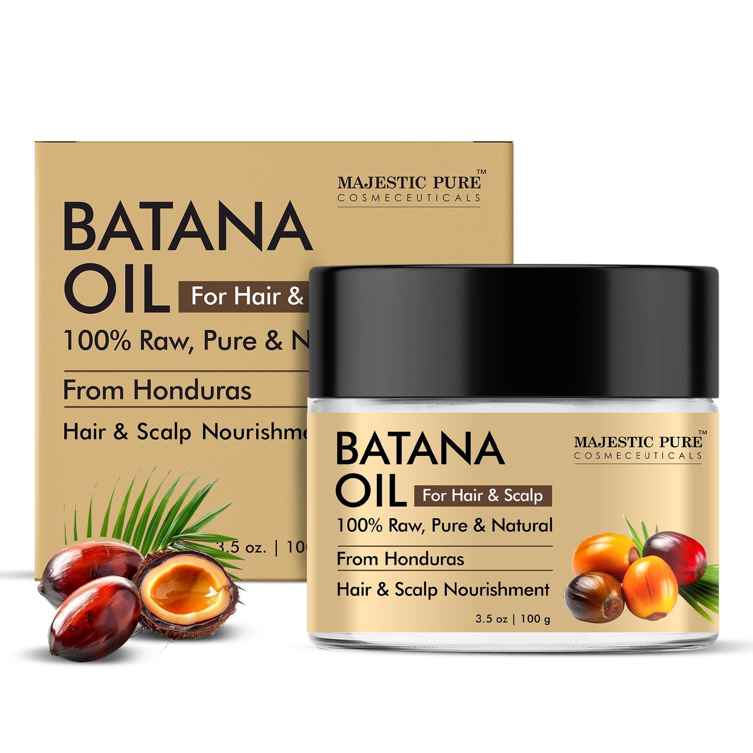 Majestic Pure Batana Butter for Hair Moisturizes Scalp Hair Nourishing Volumizing 100 Pure Natural PETA Certified 3.5 Oz