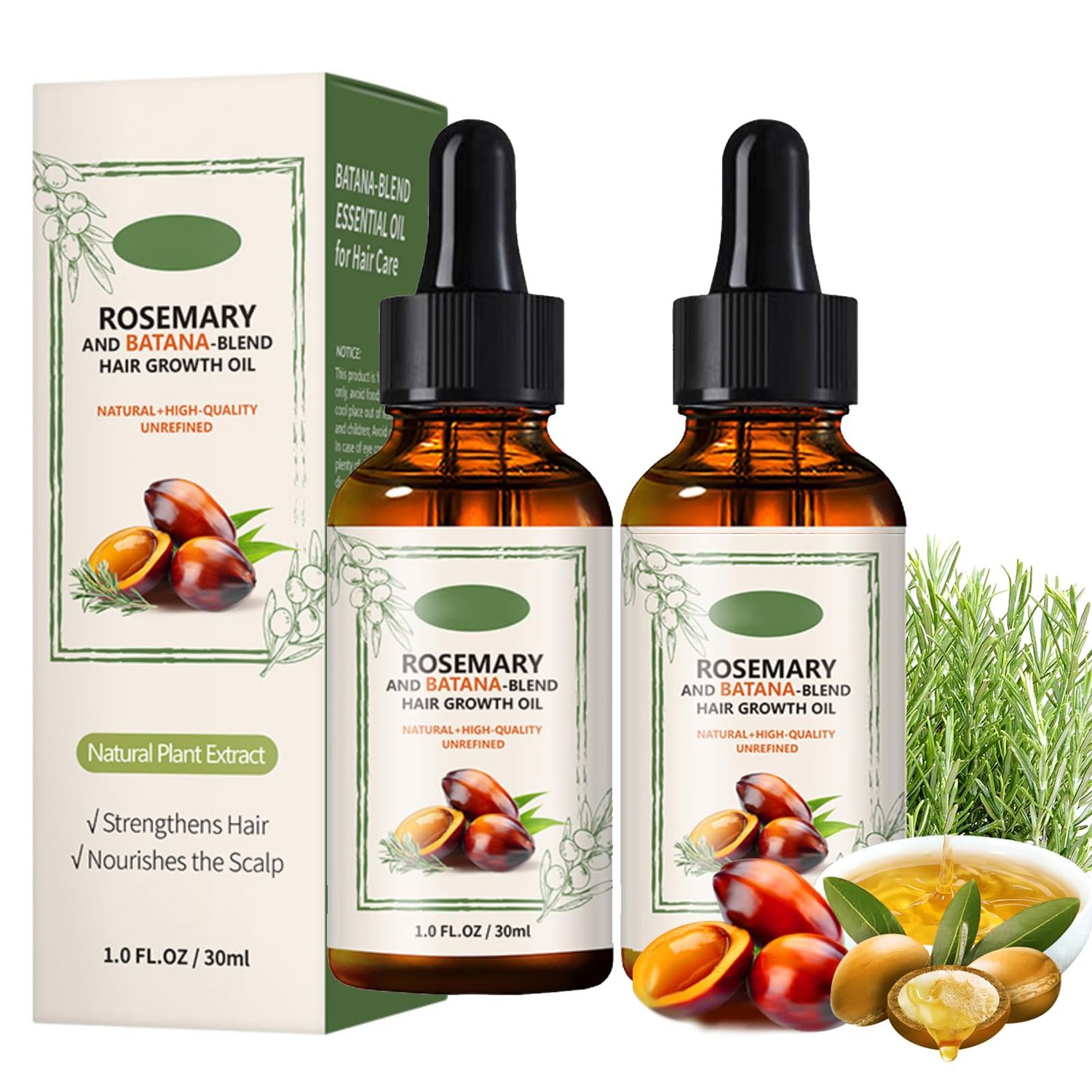 Hotiary Batana Oil for Hair Growth Dr Sebi, Batana Oil from Honduras with Rosemary oil, Hair Care for Women Men, Prevent Hair Loss, Promote Hair Thickness 1 fl oz 2 pack