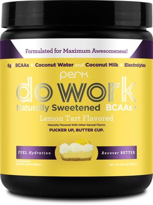 Perk Do Work BCAAs Hydration Electrolytes Powder (Naturally Sweetened Lemon Tart Flavored, 20 Servings) - with Coconut Water Coconut Milk