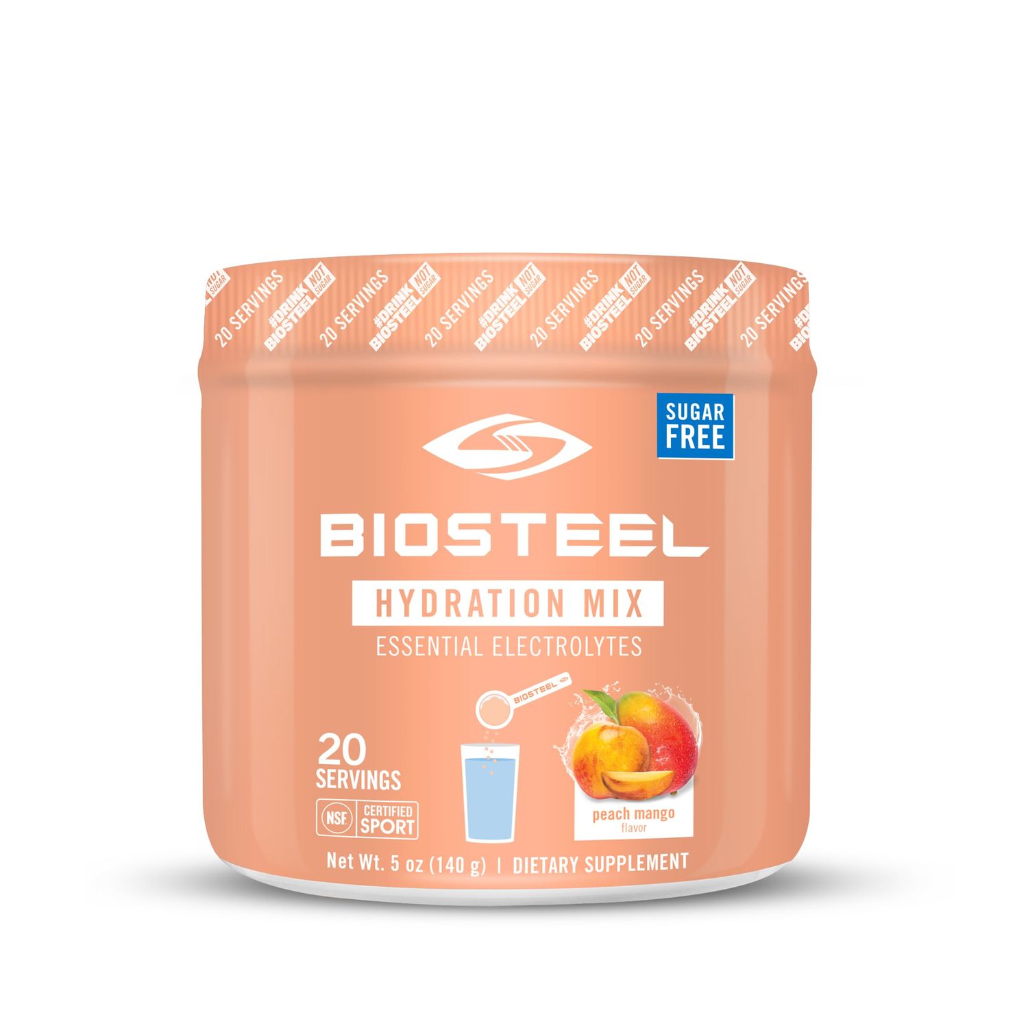 BioSteel Zero Sugar Hydration Mix, Great Tasting Hydration with 5 Essential Electrolytes, Peach Mango Flavor, 20 Servings per Tub