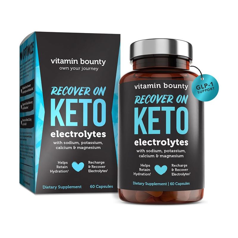 Vitamin Bounty Recover On Keto Electrolytes - Keto Supplements, Electrolyte Supplement, Keto Vitamins, Sugar Free Hydration, Boost Energy, Workout Recovery, GLP-1 Support - 60 Capsules