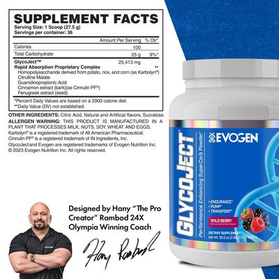 Evogen GlycoJect - Super Carb Powder Rapid Absorption for PreWorkout Carbohydrate Powder for Endurance Post-Workout or Pre Workout Powder for Men Women Wild Berry 36 Servings
