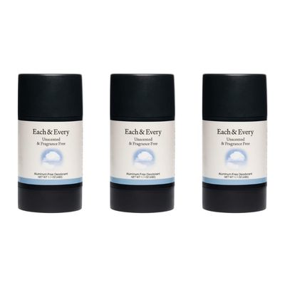 Each Every All Natural Deodorant for Women Men - Sensitive Skin, Plant-Based, Baking Soda Aluminum-Free Deodorant - 24 Hr Odor Control - Unscented Fragrance Free Travel Size (3 Pack, 1.7oz)