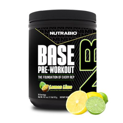 NutraBio Base Pre-Workout Sports Nutrition Powder - Sustained Energy, Mental Focus, Endurance, Hydration - Preworkout for Men and Women - Increase Energy- 30 Servings - Lemon Lime
