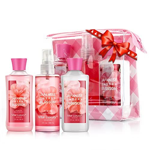 Vital Luxury Bath Body Care Travel Set - Home Spa Set with Body Lotion, Shower Gel and Fragrance Mist, Personal Body Care Travel Set for Birthday Christmas New Year Gifts(Japanese Cherry Blossom)