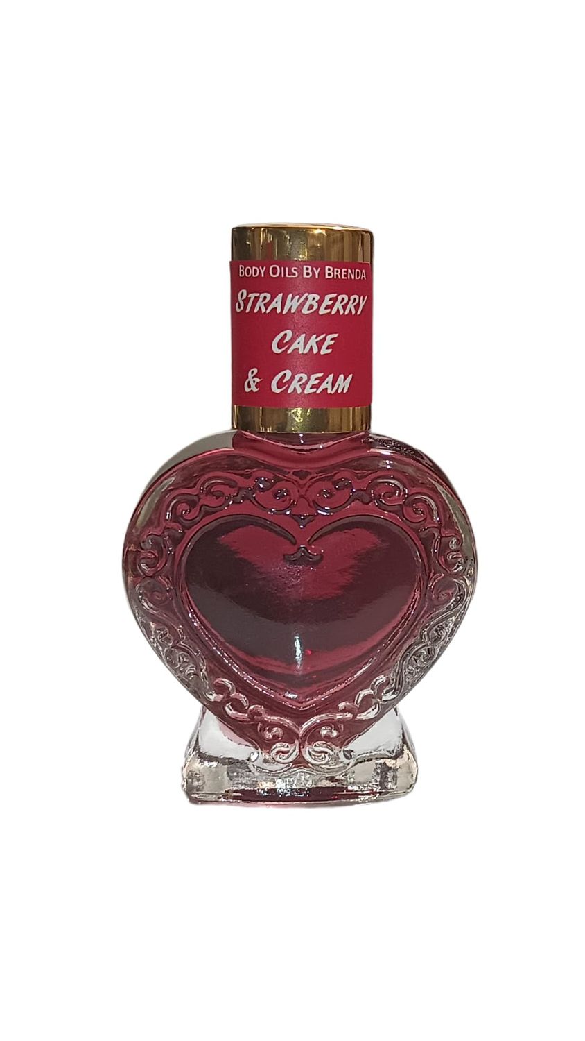 Body Oils by Brenda Strawberry Cake Cream Body Oil-Perfumed Oil Gourmand Aroma-Fruity Floral Fragrance - Pure Uncut Alcohol Free (12 oz. heart)