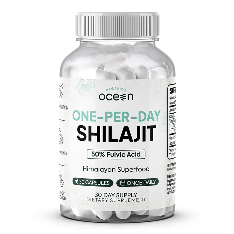 Organics Ocean One-Per-Day Shilajit for Men and Women - Natural Shilajit Supplement for Age-Defying, Bone Strength, Hormone Support and More - 30 Shilajit Capsules