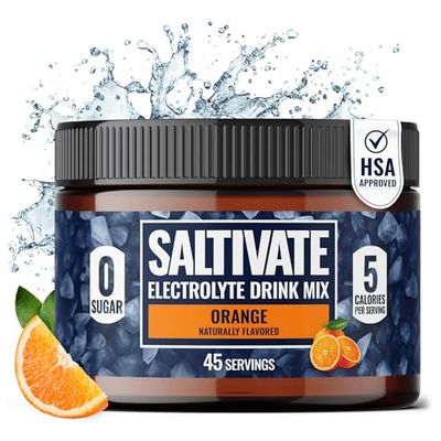 Saltivate Electrolyte Powder - High Sodium, Potassium, Magnesium - No Sugar, Zero Calories, Keto, Carnivore, Hydration Fasting - 45 Servings Orange, Bulk Electrolytes Made in USA