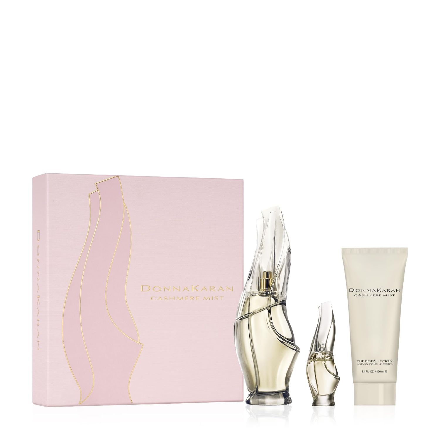 Donna Karan Cashmere Mist Eau de Parfum Everything Cashmere 3 Piece Gift Set For Women - Perfume Spray 3.4 Fl. Oz., Perfume Spray Deluxe Mini 0.17 Fl. Oz., Body Lotion 3.4 Fl. Oz.