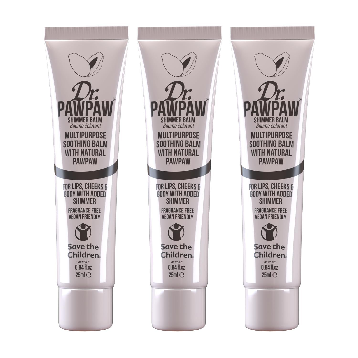 Dr.PAWPAW Shimmer, Multi-Purpose Natural No Fragrance Balm for Hydrating Lips, Skin, Hair, Cuticles, Nails Beauty Finishing (3 x 25 ml)