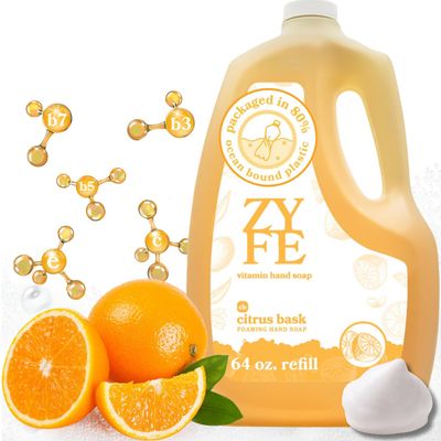 ZYFE Foaming Hand Soap Refills, Half Gallon Hand Soap Foam Refill with Essential Oil Fragrance in Recycled Bottle, Citrus Handwash Refil Biodegradable