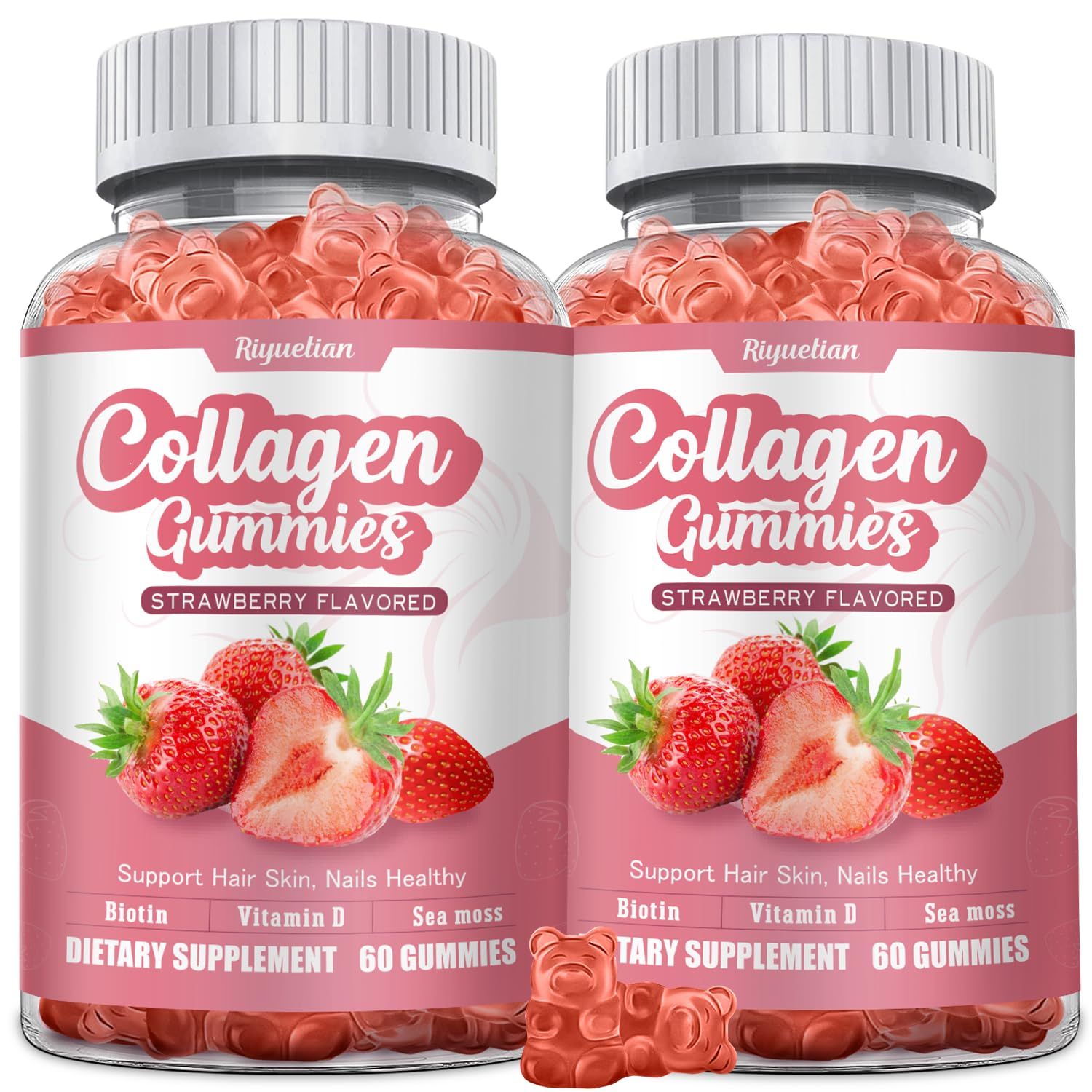 Riyuetian 2 Pack Collagen - Hydrolyzed Collagen Peptides with Biotin, Collagen for Supports Healthy Skin, Strong Nails Thick Hair - Non-GMO Gluten Free Complex Supplement - 120 Vegan