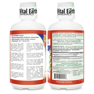 Vital Earth Minerals Fulvic Minerals Liquid - Fulvic Acid Supplement with 70 Trace Minerals, Electrolytes for Energy Vitality, 32 Oz 1 Oz Cup