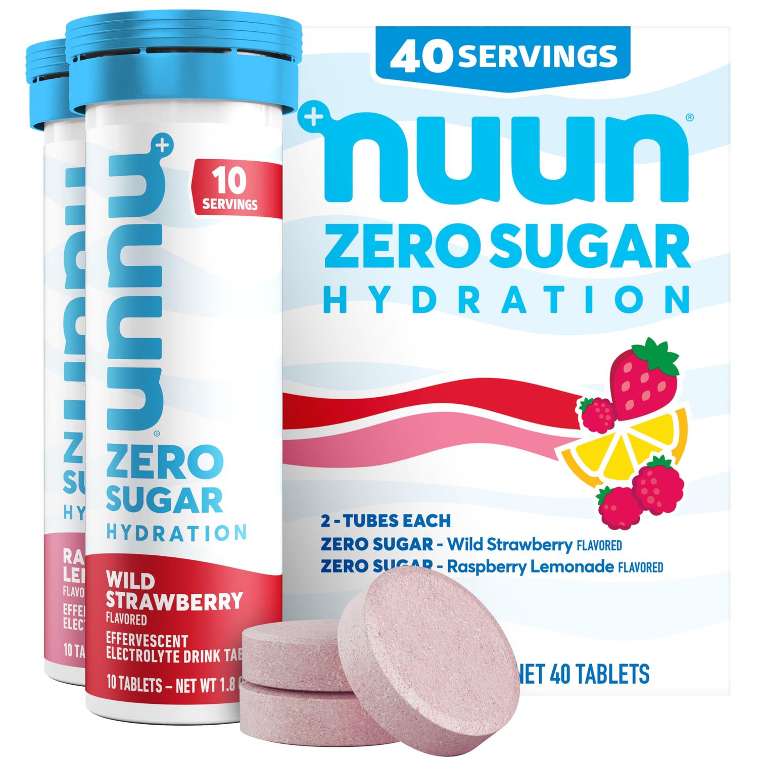Nuun Zero Sugar Hydration Electrolyte Tablets - Magnesium, Calcium, Potassium, Chloride Sodium, Light Delicious Fruit Flavors, No Sugar, Gluten Free, Vegan, Mixed Berry 4 Pack (40 Servings Total)