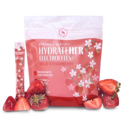 Strong Sexy Fit HydrateHER Electrolytes, Electrolyte Vitamin Powder Drink Mix With Magnesium, Potassium, Vitamin C, B 500 MG Sodium, On the Go Hydration, Sugar Free, Wild Strawberry, 30 Packets
