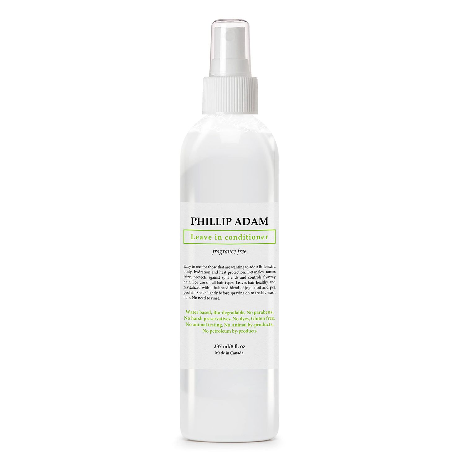 Phillip Adam Fragrance Free Leave In Conditioner Spray and Detangler - Paraben Free Silicone Free - Designed for All Types of Hair - 8 fl. oz