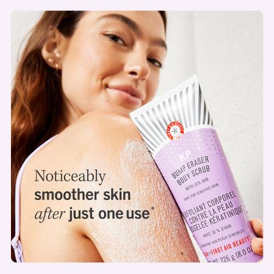 First Aid Beauty - KP Bump Eraser Body Scrub with 10 AHA, Keratosis Pilaris Skin Exfoliater with Glycolic and Lactic acids, Helps Reduce Chicken Skin Bumps, Safe for Sensitive Skin, 10 oz