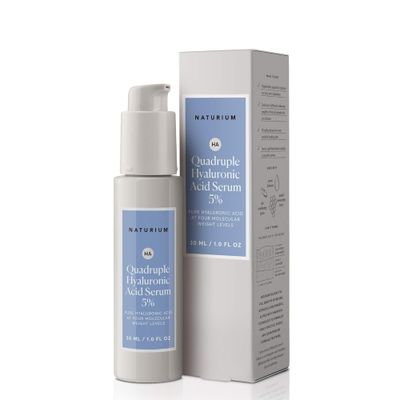 Naturium Quadruple Hyaluronic Acid Serum 5, Hydrating Plumping Face Serum, Anti-Aging Moisturizing Skin Care, Fragrance-Free, 1 oz